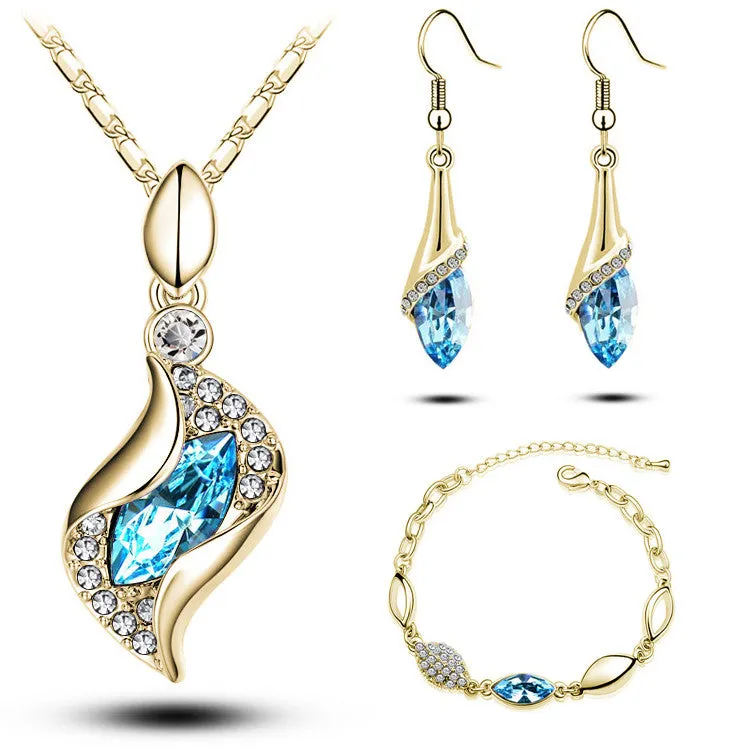 Top Quality Elegant luxury design new fashion 18k Rose Gold plated colorful Austrian crystal drop jewelry sets women gift