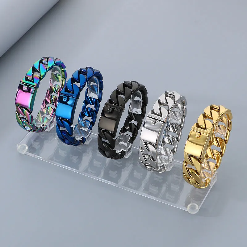 Trendy High-Texture Polished Titanium Steel Cuban Chain Bracelet for Men