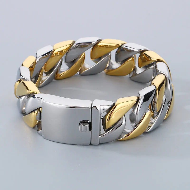 Trendy High-Texture Polished Titanium Steel Cuban Chain Bracelet for Men