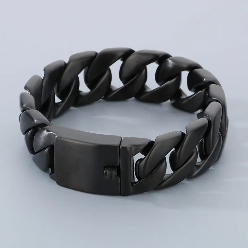 Trendy High-Texture Polished Titanium Steel Cuban Chain Bracelet for Men