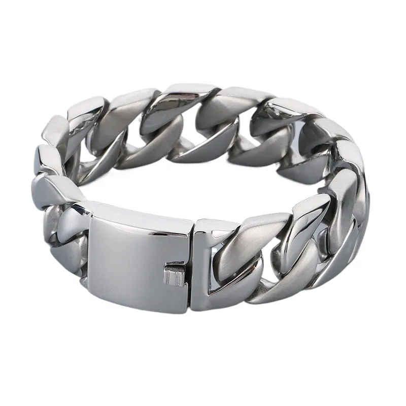 Trendy High-Texture Polished Titanium Steel Cuban Chain Bracelet for Men