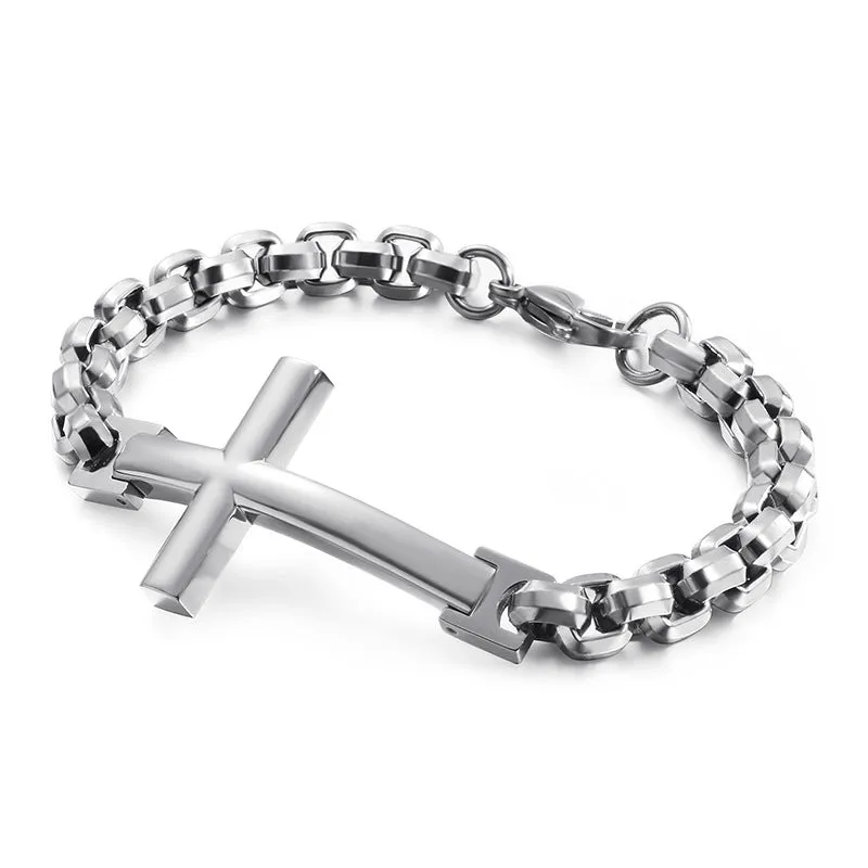 Trendy Personalized Titanium Steel Men's Bracelet with Cross Square Pearl Accent