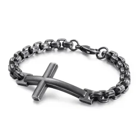 Trendy Personalized Titanium Steel Men's Bracelet with Cross Square Pearl Accent