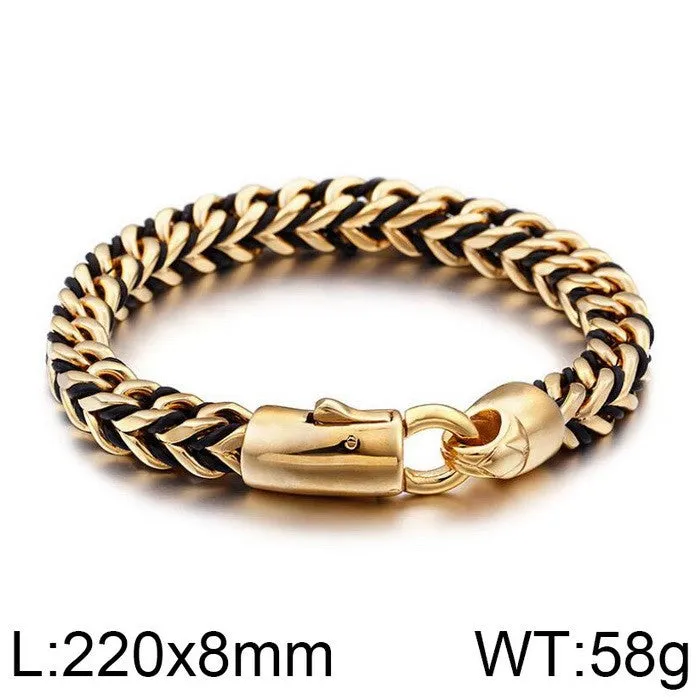 Trendy Retro Leather Braided Titanium Steel Bracelet for Men - 18K Gold Stainless Steel, Direct from Factory