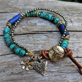 Turquoise, Lapiz Lazuli, and Pyrite Dragonfly Bracelet