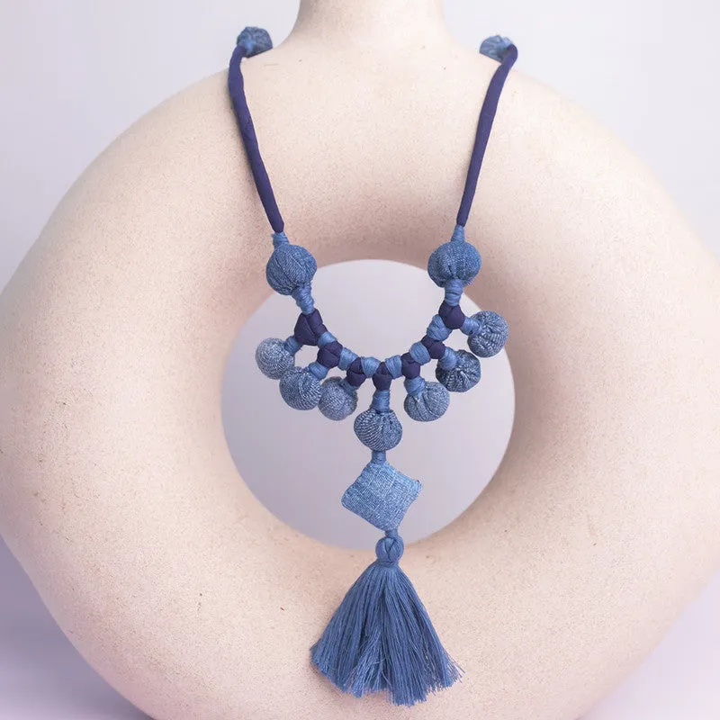 Upcycled Denim Necklace | Handcrafted | Blue