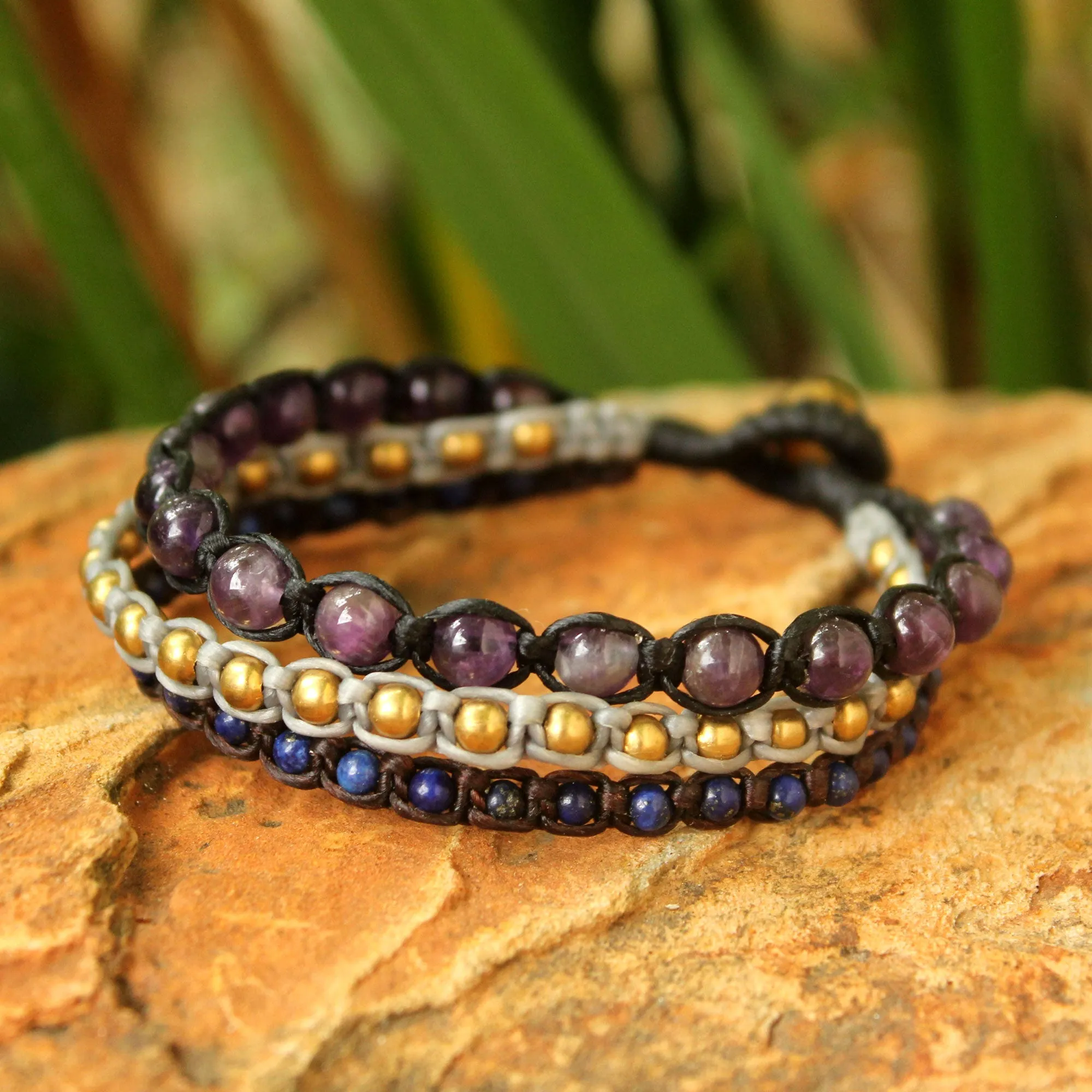 Urban Colors Amethyst & Brass Beaded Bracelet