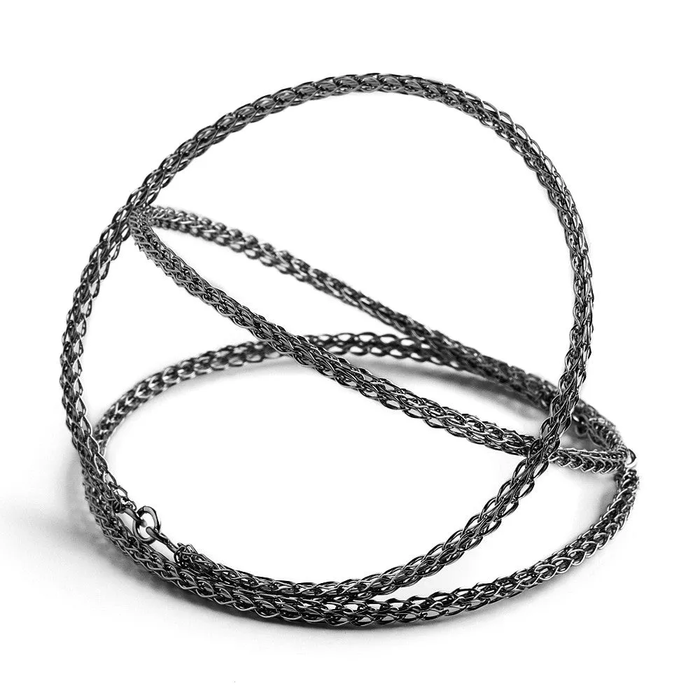 Urban Fashion, Three Oxidized Silver Bangles Bracelet , handmade wire crochet jewelry , silver trio