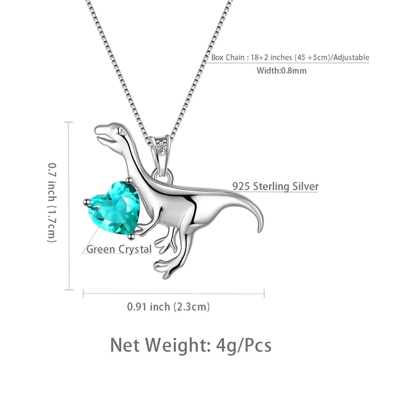 Velociraptor Dinosaur Charm Necklace Pendant Sterling Silver Women Girls Jewelry Gift