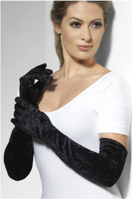 Velveteen Gloves, Black Long