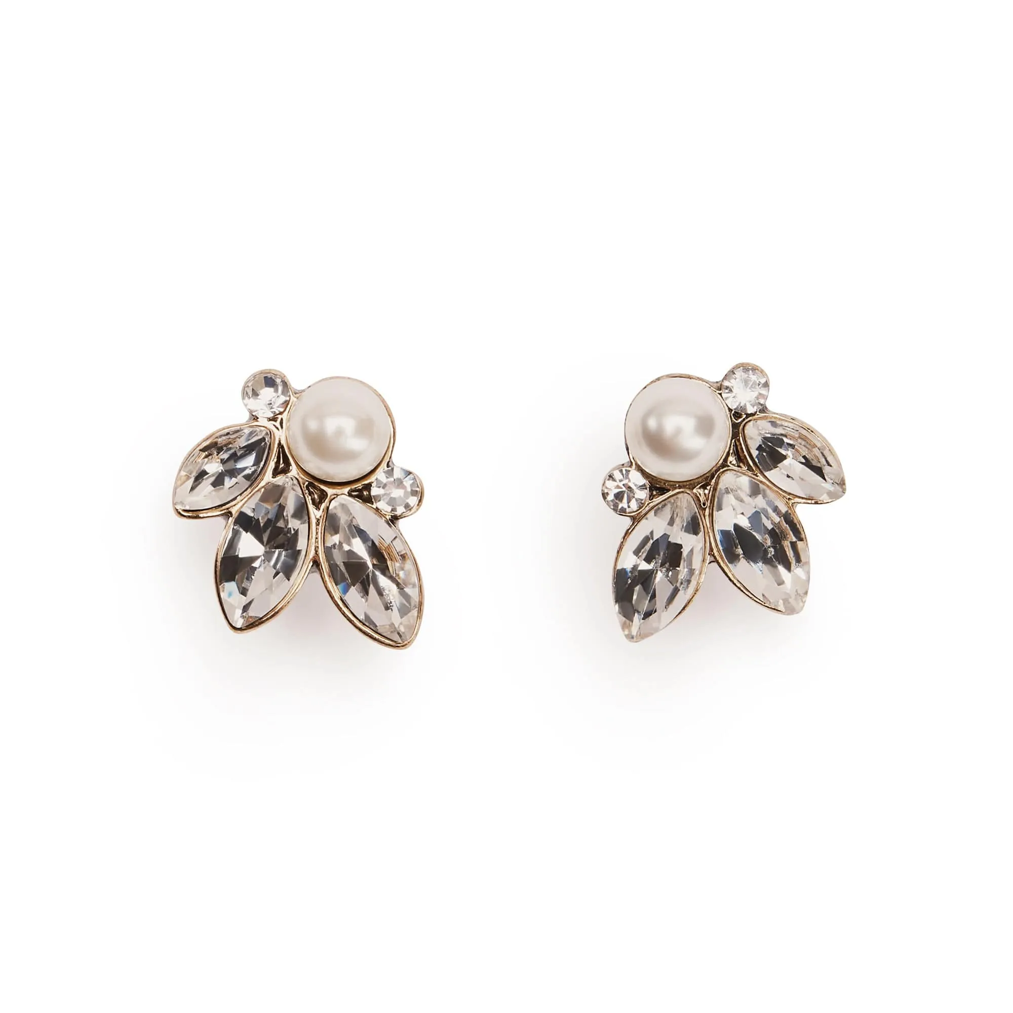 Vintage Crystal Earrings: Leaf And Pearl Stud Earrings