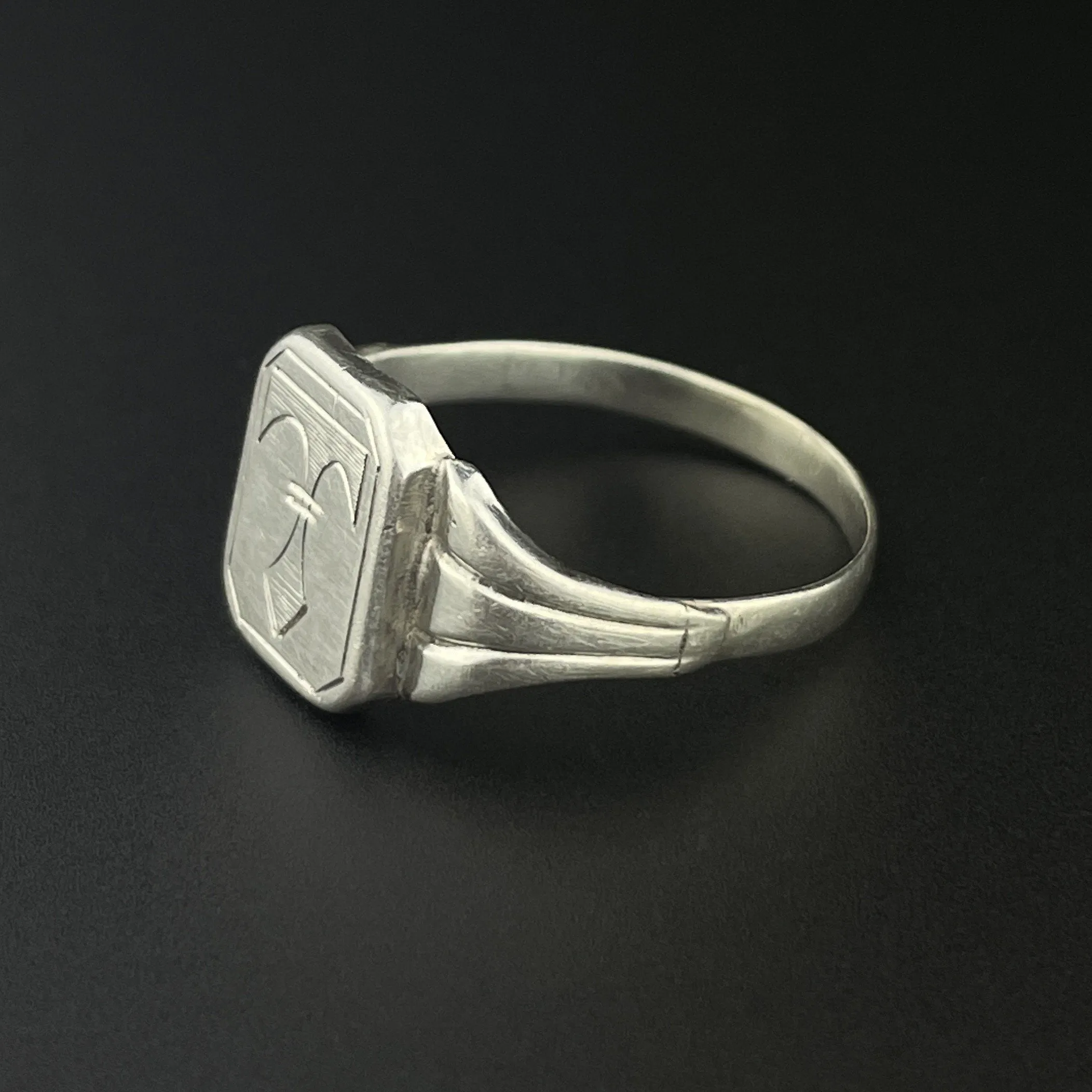 Vintage Silver Engraved Personalized Signet Ring, Sz 10