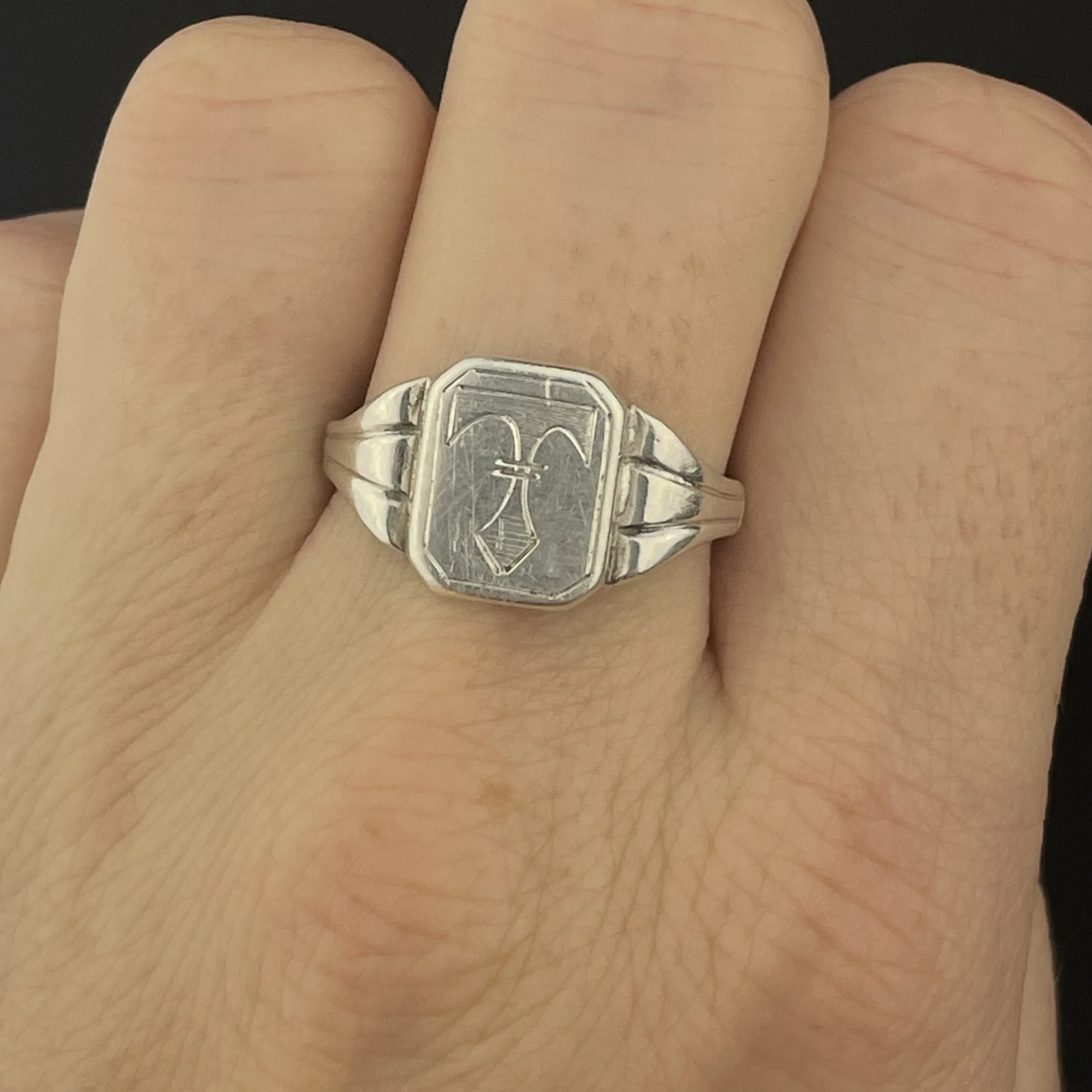 Vintage Silver Engraved Personalized Signet Ring, Sz 10