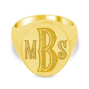 Vintage Woodcut Three Letter Monogram Signet Ring for Men