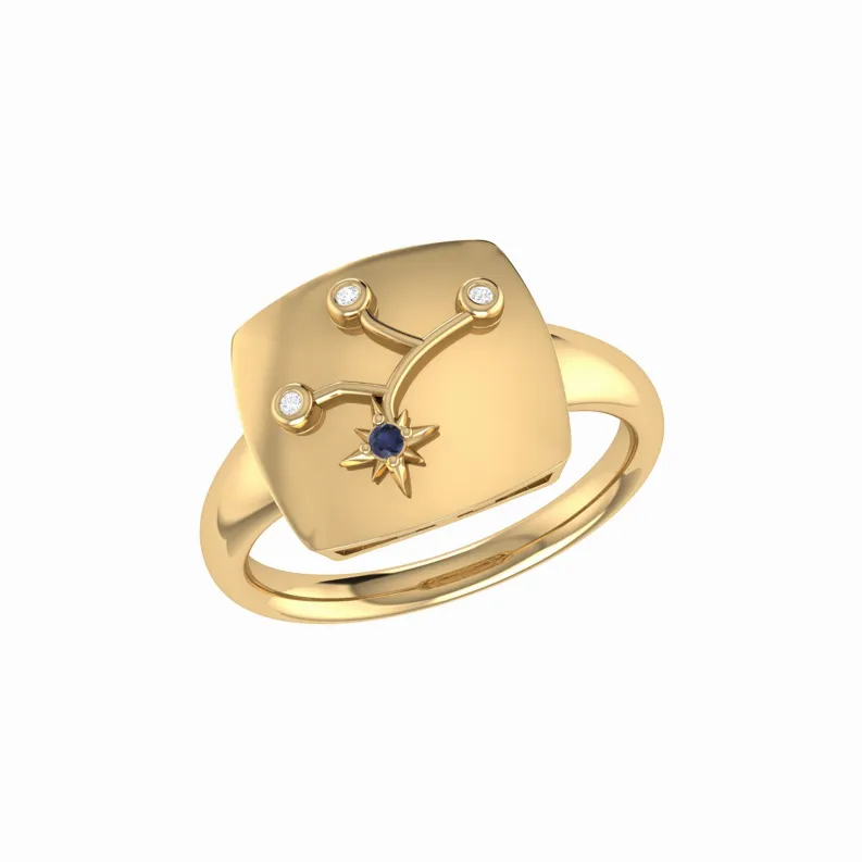 Virgo Maiden Blue Sapphire & Diamond Constellation Signet Ring in 14K Yellow Gold Vermeil on Sterling Silver