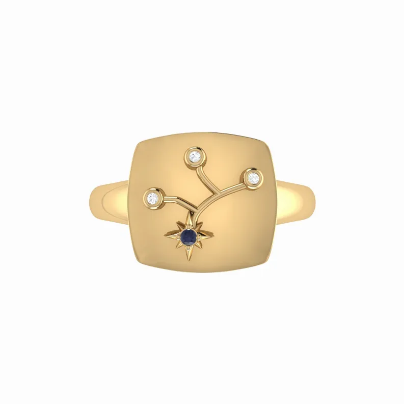 Virgo Maiden Blue Sapphire & Diamond Constellation Signet Ring in 14K Yellow Gold Vermeil on Sterling Silver