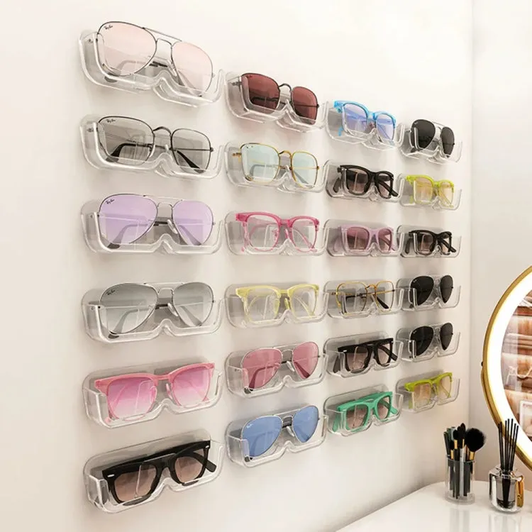 Wall-Mounted Adhesive Sunglasses Storage Shelf Eyeglasses Display Stand(White)