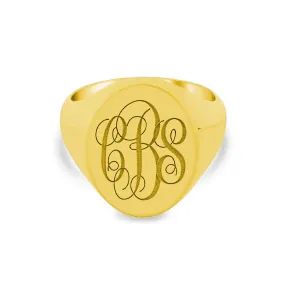 Women's Oval Signet Ring - Extra Large - Laser Engraved Script Monogram