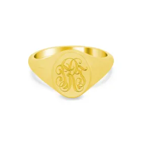 Women's Oval Signet Ring - Small - Hand Engraved Script Monogram