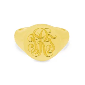 Women's Round Signet Ring - Extra Large - Hand Engraved Script Monogram