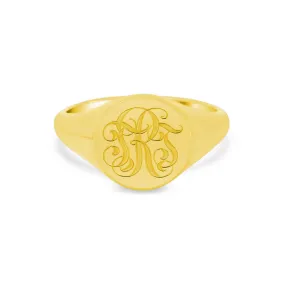 Women's Round Signet Ring - Medium - Hand Engraved Script Monogram