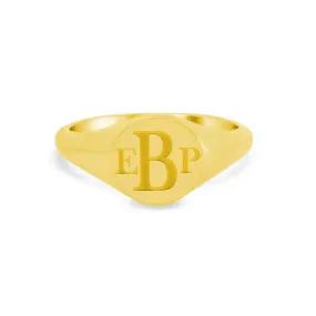 Women's Round Signet Ring - Small - Laser Engraved Roman Monogram