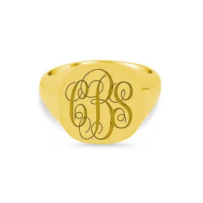 Women's Square Signet Ring - Extra Large - Laser Engraved Script Monogram