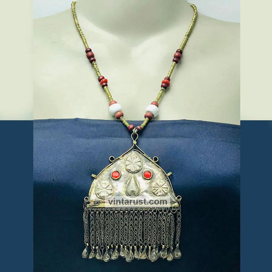 Wooden Beaded Necklace With Dangling Pendant