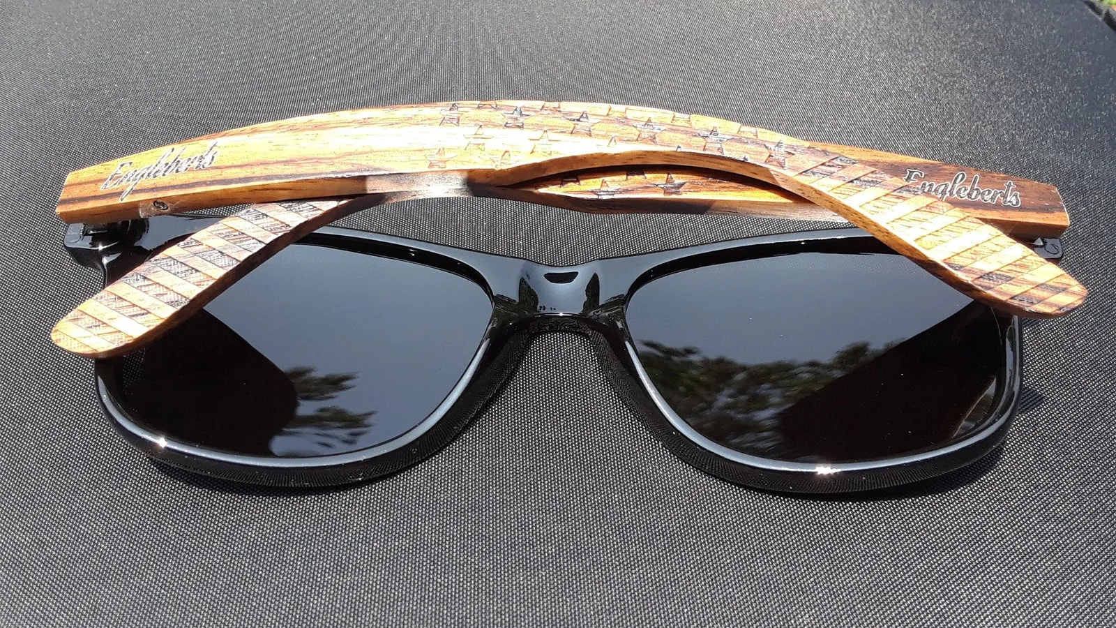 Zebrawood Stars & Bars Sunglasses   Wooden Case