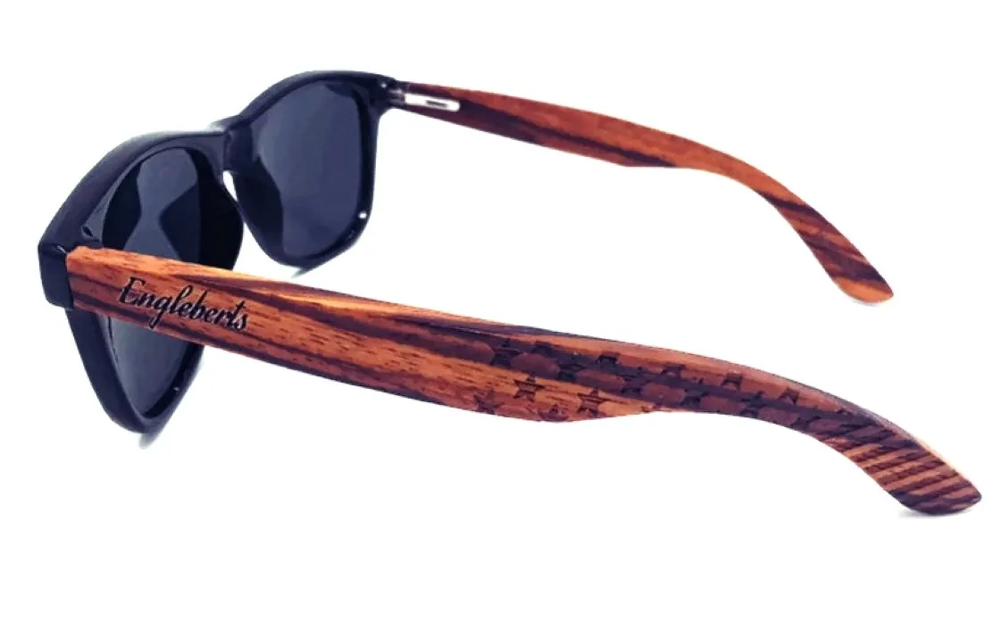 Zebrawood Stars & Bars Sunglasses   Wooden Case